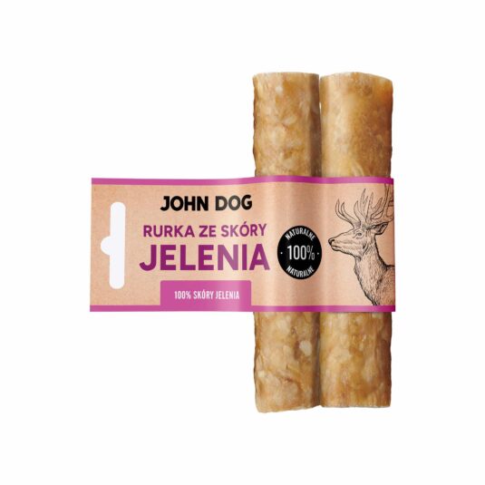 Dwie rurki do żucia dla psa, wykonane w 100% ze skóry jelenia, długość 15 cm. Naturalny gryzak John Dog.