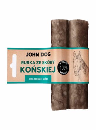 Dwie rurki do żucia dla psa, wykonane ze skóry końskiej, długość 15 cm. Produkt bez konserwantów.