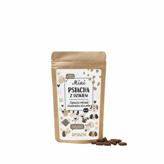 Opakowanie ciasteczek dla psów 80 g. Smak dzik z żurawiną.