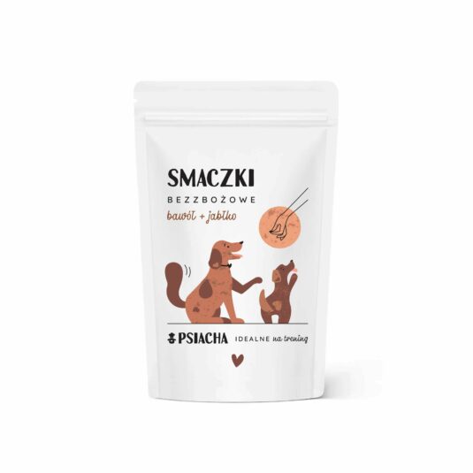 Smaczki bezzbożowe bawół + jabłko. Opakowanie przysmaków 80 g. Idealne na trening. Produkt Psiacha.