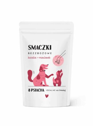 Smaczki bezzbożowe kaczka + rumianek. Opakowanie przysmaków 80 g. Idealne na trening. Produkt Psiacha.