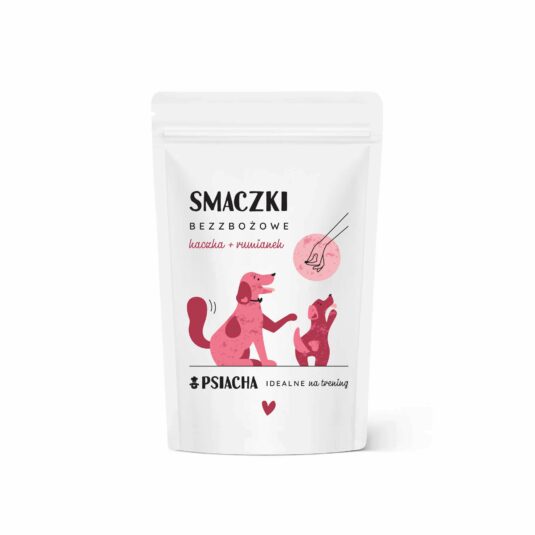 Smaczki bezzbożowe kaczka + rumianek. Opakowanie przysmaków 80 g. Idealne na trening. Produkt Psiacha.