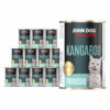 Zestaw dwunastu puszek po 400 g dla kotów dorosłych. Mokra karma dla kota John Dog for Cats, mus z kangura.