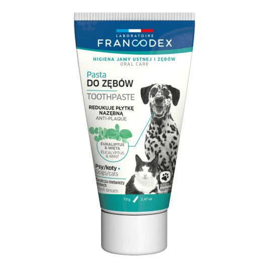 Pasta do czyszczenia zębów dla psów i kotów marki Francodex. Tubka 70 g.