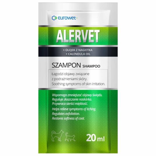 Szampon dermatologiczny na świąd i podrażnienia dla psów i kotów. Marka Eurowet. Saszetka 20 ml.