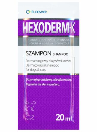 Szampon dermatologiczny z ketokonazolem dla psów i kotów. Marka Eurowet. Saszetka 20 ml.