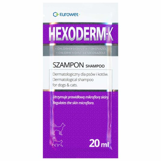 Szampon dermatologiczny z ketokonazolem dla psów i kotów. Marka Eurowet. Saszetka 20 ml.