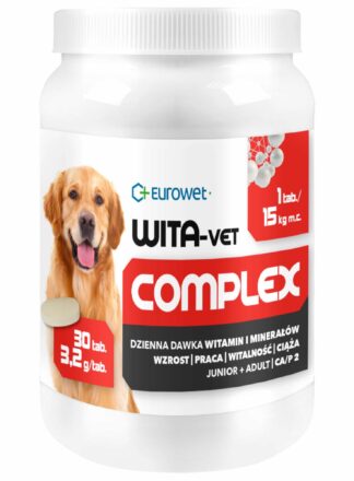 Kompleks witamin i minerałów dla psów dorosłych i szczeniąt. Opakowanie 30 tabletek.