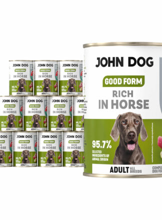 Zestaw 12 puszek mokrej karmy dla psa John Dog Good Form, 400 g, bogata w koninę, dla dorosłych psów wszystkich ras.