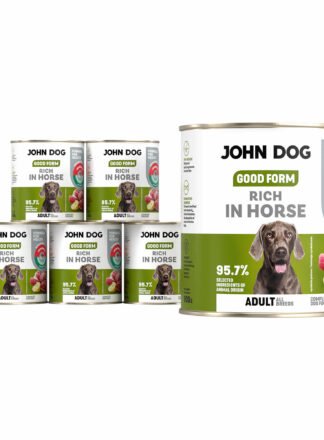 Zestaw 6 puszek mokrej karmy dla psa John Dog Good Form, 800 g, bogata w koninę, dla dorosłych psów wszystkich ras.