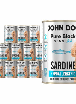 Zestaw dwunastu puszek mokrej karmy dla psa z sardynek, linia Pure Black Sensi Fish, pojemność 400 g.