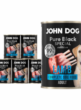 Zestaw sześciu puszek mokrej karmy dla psa z jagnięciny, linia Pure Black Special Edition, pojemność 400 g.