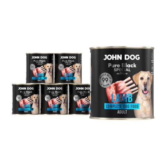 Zestaw sześciu puszek mokrej karmy dla psa z jagnięciny, linia Pure Black Special Edition, pojemność 800 g.