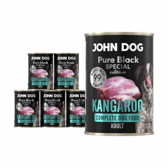 Zestaw sześciu opakowań mokrej karmy dla psa z kangura, linia Pure Black Special Edition, pojemność 400 g.