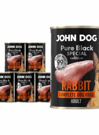 Zestaw sześciu puszek mokrej karmy dla psa z królika, linia Pure Black Special Edition, pojemność 400 g.