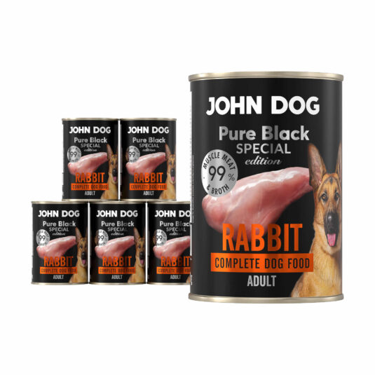 Zestaw sześciu puszek mokrej karmy dla psa z królika, linia Pure Black Special Edition, pojemność 400 g.