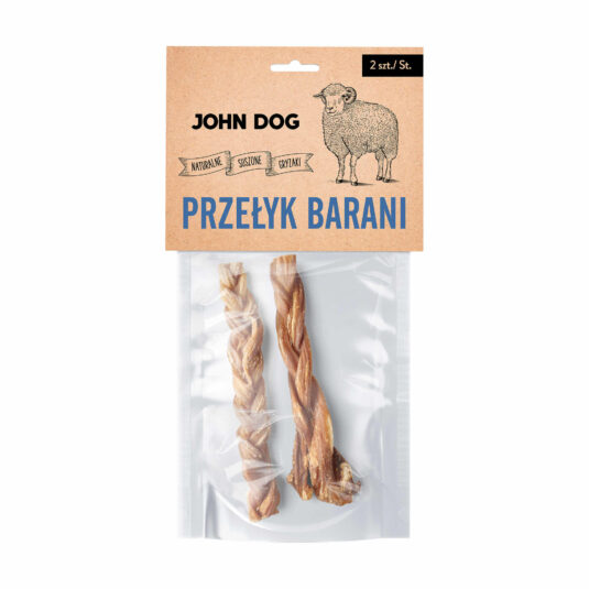 Naturalny suszony przysmak dla psa. Gryzak z przełyku baraniego plecionego, opakowanie 2 sztuk.