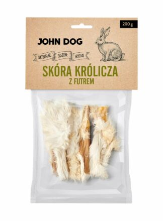 Suszony gryzak naturalny dla psa. Przysmak ze skóry króliczej z futrem, opakowanie 200g.