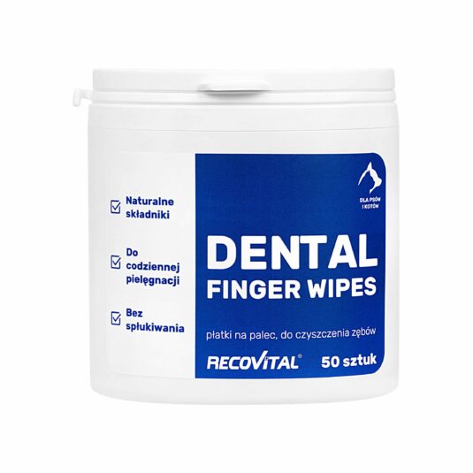 Płatki do zębów dla psa i kota Recovital Dental Finger Wipes w opakowaniu 50 sztuk.