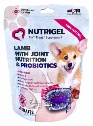Zdrowotny przysmak Nutrigel Tasty dla psów z jagnięciną oraz probiotykami, wspomagający układ stawowy.