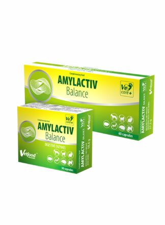 Suplement diety dla psa wspierający układ pokarmowy Amylactiv Balance w dwóch pojemnościach. 30 i 120 kapsułek.