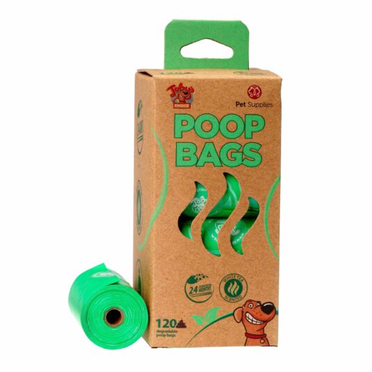 Opakowanie worków na odchody o zapachu białej herbaty 8x15 rolek. Opakowanie z boku