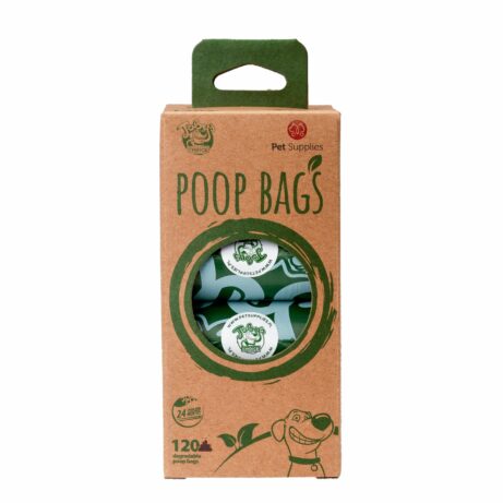 Opakowanie zielonych worków na odchody 8x15 rolek. Opakowanie z przodu.