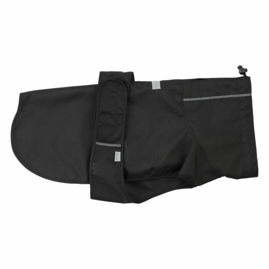 Kurtka przeciwdeszczowa dla psa marki John Dog Black, czarna, regulowana.