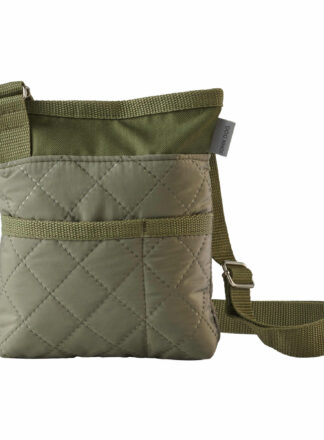 Pikowana saszetka na przysmaki dla psa w kolorze oliwkowym. Saszetka ma regulowany pasek i kilka kieszonek.