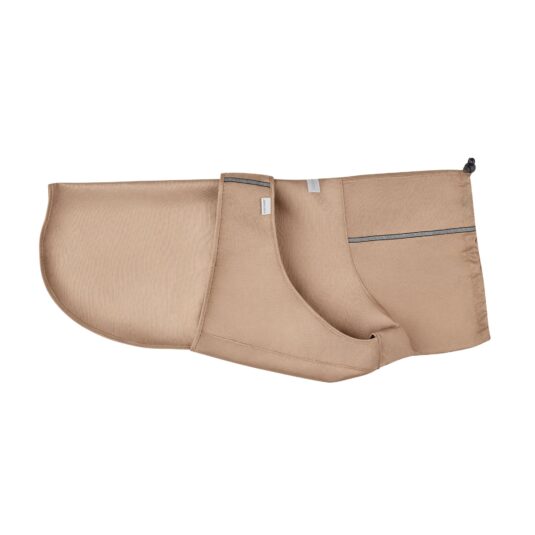 Beżowa kurtka przeciwdeszczowa dla psa John Dog z odblaskowymi elementami i regulowanym zapięciem.