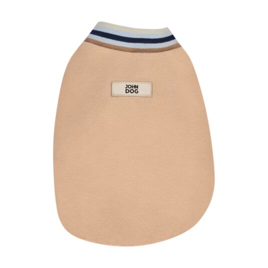 Stylowa beżowa bluza polarowa dla psa John Dog z ozdobną lamówką i logo marki.