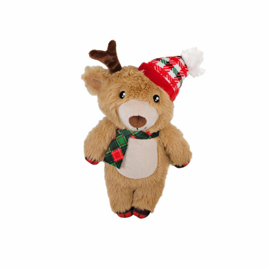 Świąteczna zabawka dla psa pluszowa maskotka renifer w czapce 29 cm