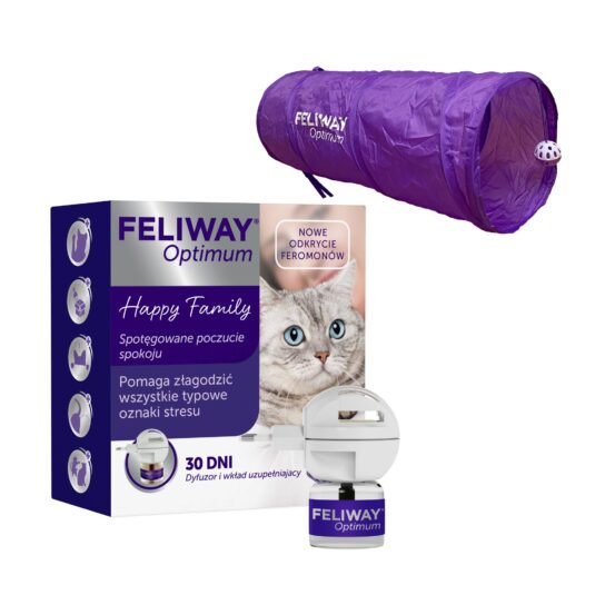 Zestaw dla kota dyfuzor na uspokojenie Feliway Optimum i tunel dla kota marki Ceva.