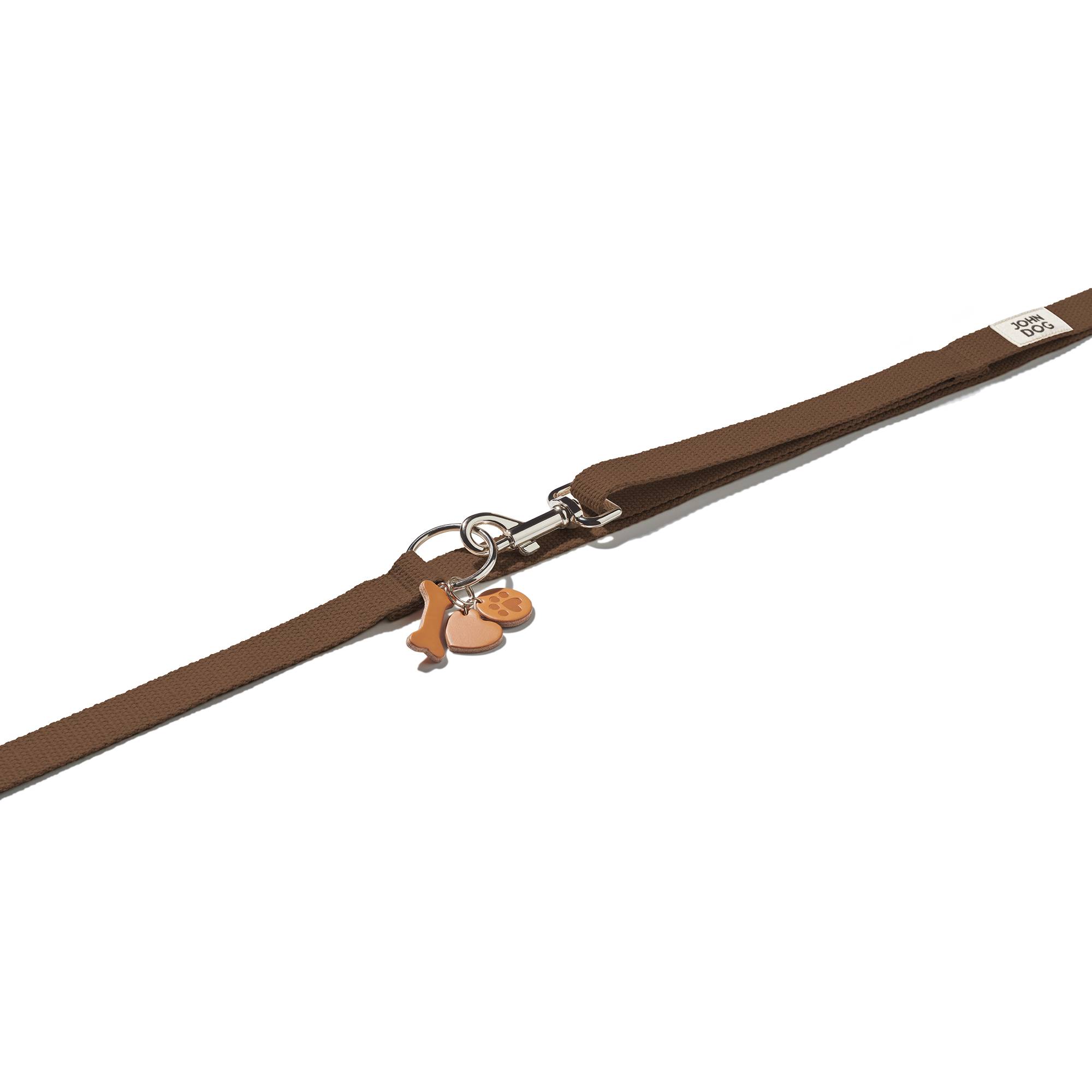 Brązowa bawełniana smycz przepinana dla psa John Dog Manifest, regulowana długość, metalowe karabińczyki.