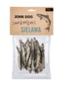 Opakowanie naturalnie suszonych gryzaków dla psa z ryby gatunku sielawa – widok od przodu. Na etykiecie umieszczona jest grafika ryby sielawy po prawej stronie, etykieta jest w beżowym kolorze.