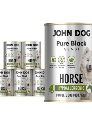 Zestaw 6 x 400 g mokrej karmy monobiałkowej dla psa John Dog Pure Black Sensi Horse Hypoallergenic.