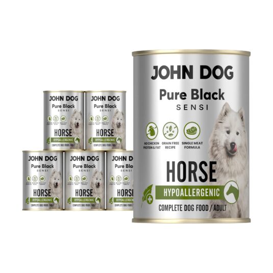 Zestaw 6 x 400 g mokrej karmy monobiałkowej dla psa John Dog Pure Black Sensi Horse Hypoallergenic.