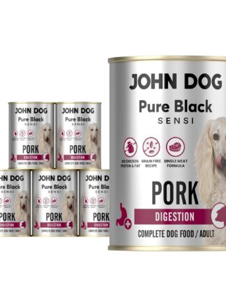 Zestaw 6 x 400 g mokrej karmy monobiałkowej dla psa John Dog Pure Black Sensi Pork Digestion.