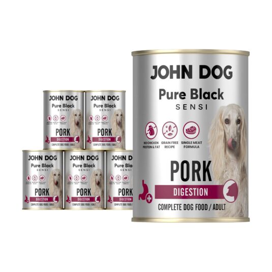 Zestaw 6 x 400 g mokrej karmy monobiałkowej dla psa John Dog Pure Black Sensi Pork Digestion.