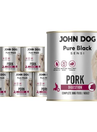 Zestaw 6 x 800 g mokrej karmy monobiałkowej dla psa John Dog Pure Black Sensi Pork Digestion.