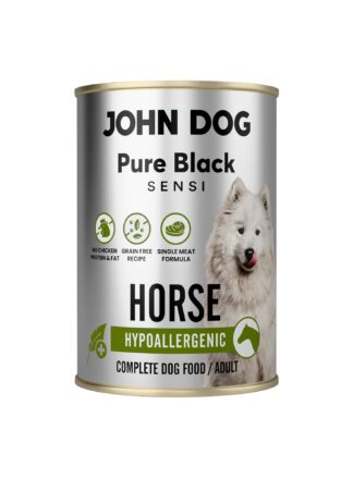 Puszka 400 g mokrej karmy monobiałkowej dla psa John Dog Pure Black Sensi Horse Hypoallergenic.