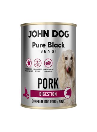 Puszka 400 g mokrej karmy monobiałkowej dla psa John Dog Pure Black Sensi Pork Digestion.