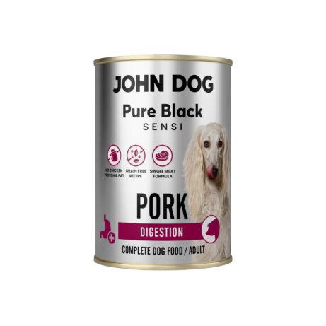 Puszka 400 g mokrej karmy monobiałkowej dla psa John Dog Pure Black Sensi Pork Digestion.