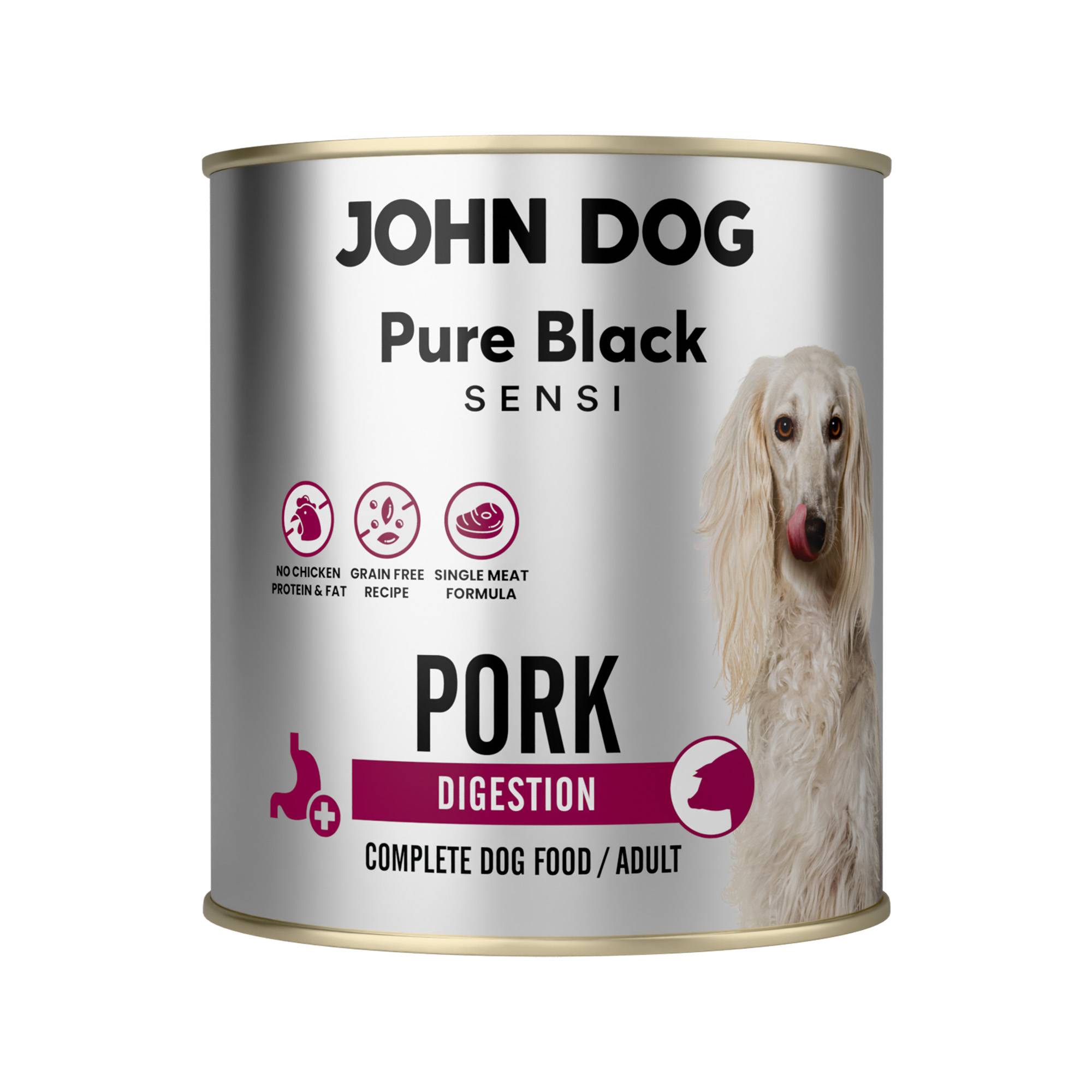 Puszka 800 g mokrej karmy monobiałkowej dla psa John Dog Pure Black Sensi Pork Digestion.