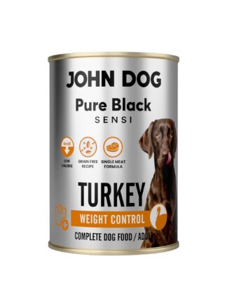 Puszka 400 g mokrej karmy monobiałkowej dla psa John Dog Pure Black Sensi Turkey Weight Control.