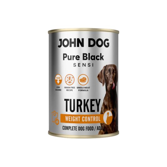 Puszka 400 g mokrej karmy monobiałkowej dla psa John Dog Pure Black Sensi Turkey Weight Control.
