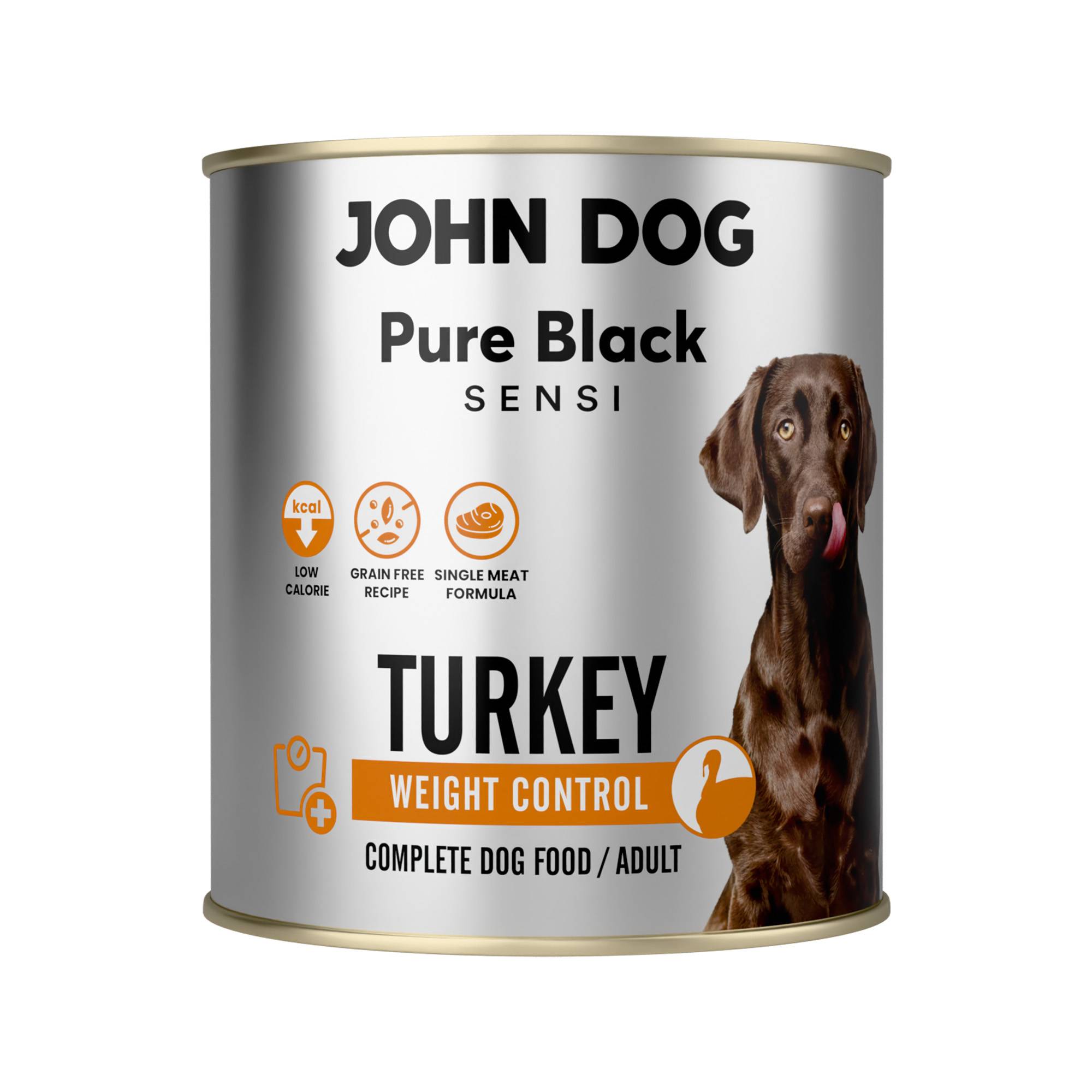 Puszka 800 g mokrej karmy monobiałkowej dla psa John Dog Pure Black Sensi Turkey Weight Control.