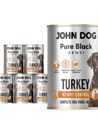 Zestaw 6 x 400 g mokrej karmy monobiałkowej dla psa John Dog Pure Black Sensi Turkey Weight Control.