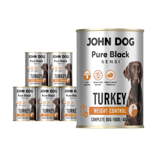 Zestaw 6 x 400 g mokrej karmy monobiałkowej dla psa John Dog Pure Black Sensi Turkey Weight Control.