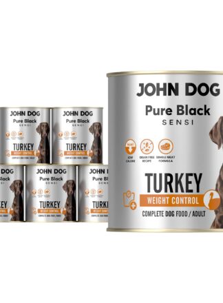 Zestaw 6 x 800 g mokrej karmy monobiałkowej dla psa John Dog Pure Black Sensi Turkey Weight Control.